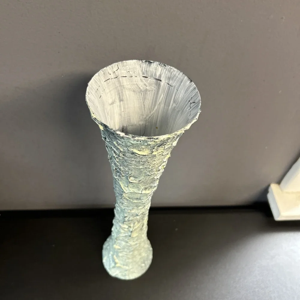 Upcycled Tall Vase Grunge Moody‎ Textured Painted White Waxed Resin Blend 15